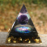Orgonite Pyramid 60mm Amethyst Crystal Sphere With Obsidian Natural Cristal Stone Orgone Energy Healing Reiki Chakra Multiplier Belle Energie