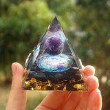 Orgonite Pyramid 60mm Amethyst Crystal Sphere With Obsidian Natural Cristal Stone Orgone Energy Healing Reiki Chakra Multiplier Belle Energie